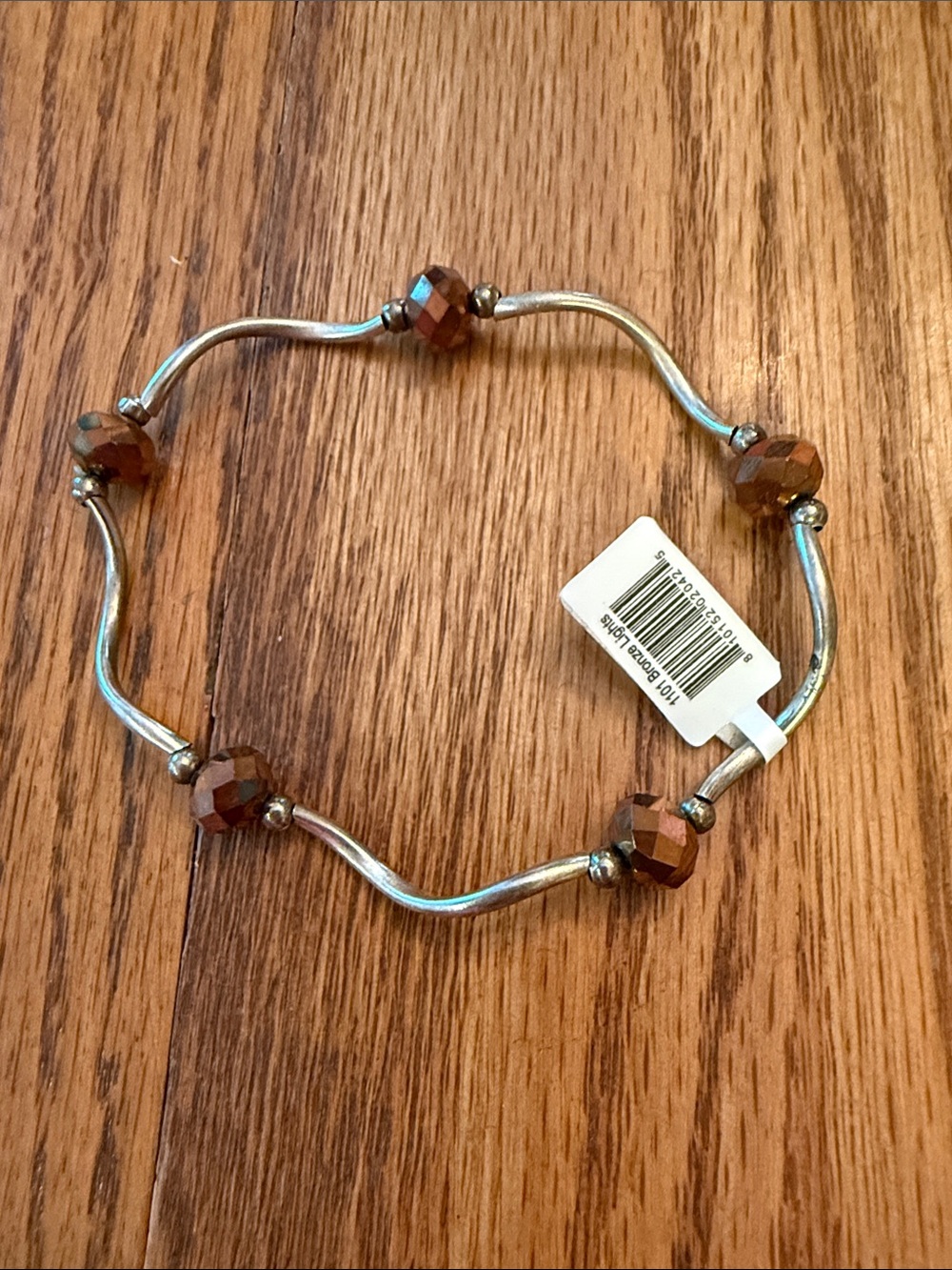 Faceted Brown Bead Stretch Bracelet with Silver-Tone Links